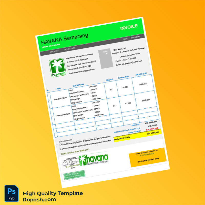 Indonesia HAVANA Invoice Template in Word and PDF formats Indonesia HAVANA Invoice Template in Word and PDF formats