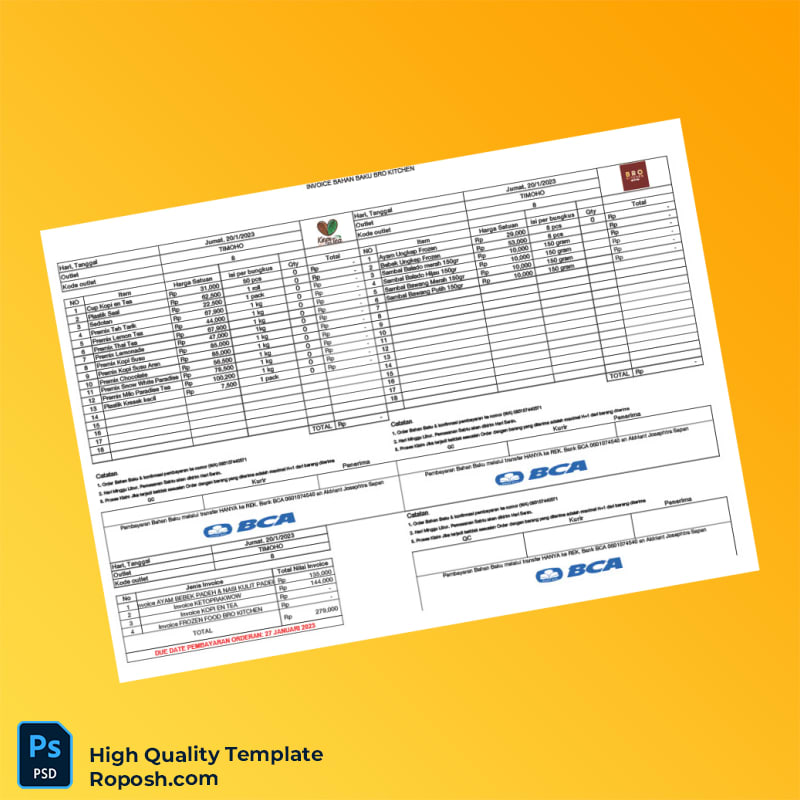 Indonesia Invoice Bahan Baku Template in Word and PDF formats 3 page Indonesia Invoice Bahan Baku Template in Word and PDF formats 3 page