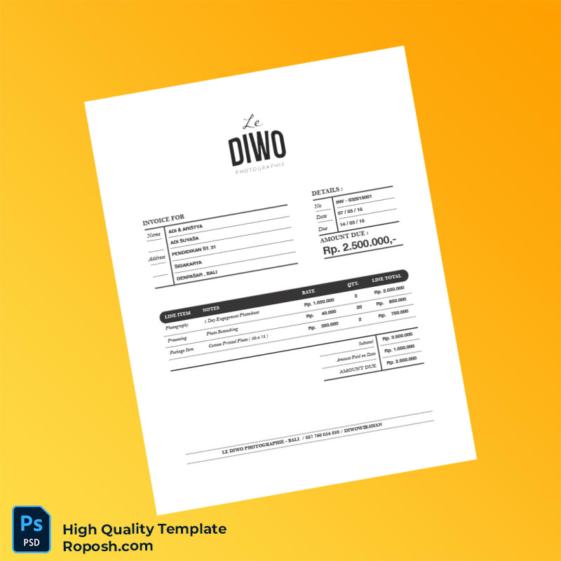 Indonesia Le Diwo Photographie Invoice Template in Word and PDF formats Indonesia Le Diwo Photographie Invoice Template in Word and PDF formats