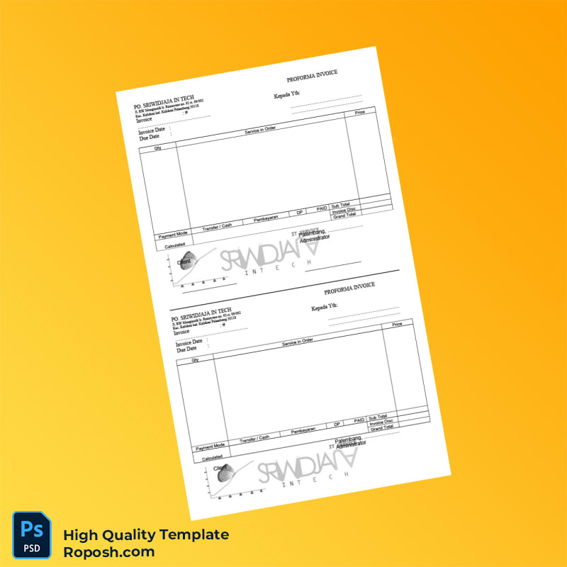Indonesia PO SRIWIDJAJA IN TECH Proforma Invoice Template in Word and PDF formats 2 page Indonesia PO SRIWIDJAJA IN TECH Proforma Invoice Template in Word and PDF formats 2 page