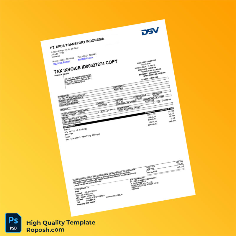 Indonesia PT D D Packaging Tax Invoice Template in Word and PDF formats 2 page Indonesia PT D D Packaging Tax Invoice Template in Word and PDF formats 2 page