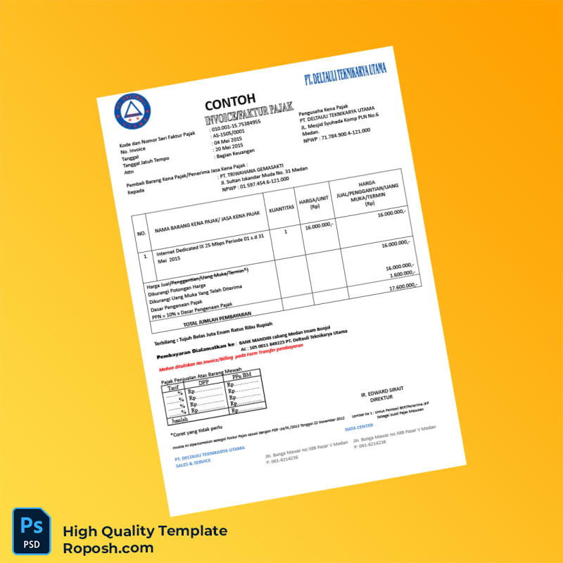 Indonesia PT Deltauli Teknikarya Utama Invoice Template in Word and PDF formats 3 page Indonesia PT Deltauli Teknikarya Utama Invoice Template in Word and PDF formats 3 page