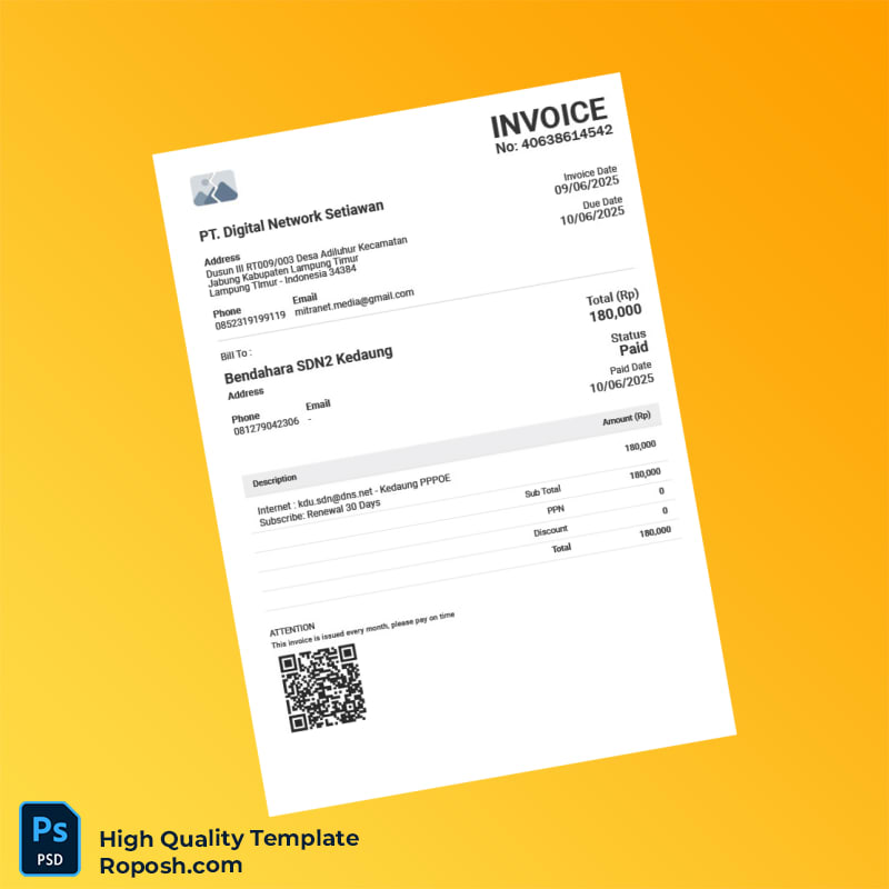 Indonesia PT Digital Network Setiawan Invoice Template in Word and PDF formats 4 page Indonesia PT Digital Network Setiawan Invoice Template in Word and PDF formats 4 page
