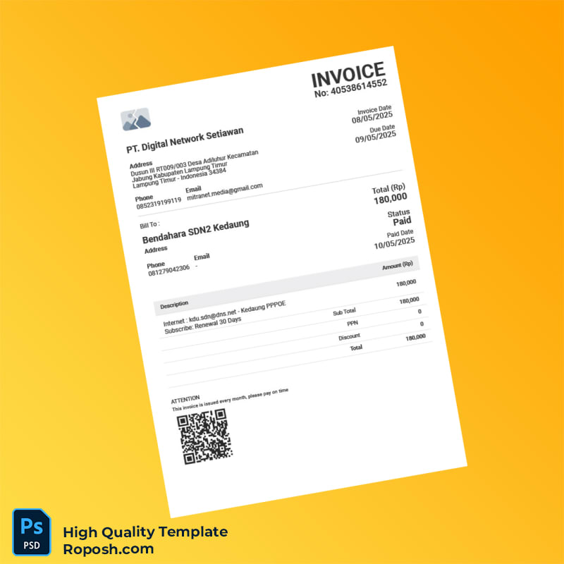 Indonesia PT Digital Network Setiawan Invoice Template in Word and PDF formats 4 page Indonesia PT Digital Network Setiawan Invoice Template in Word and PDF formats 4 page