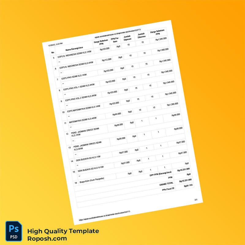 Indonesia PT Eureka Bookhouse Invoice Template in Word and PDF formats 3 page Indonesia PT Eureka Bookhouse Invoice Template in Word and PDF formats 3 page