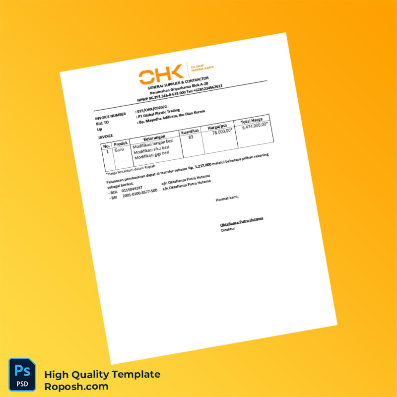 Indonesia PT Global Plastic Invoice Template in Word and PDF formats Indonesia PT Global Plastic Invoice Template in Word and PDF formats