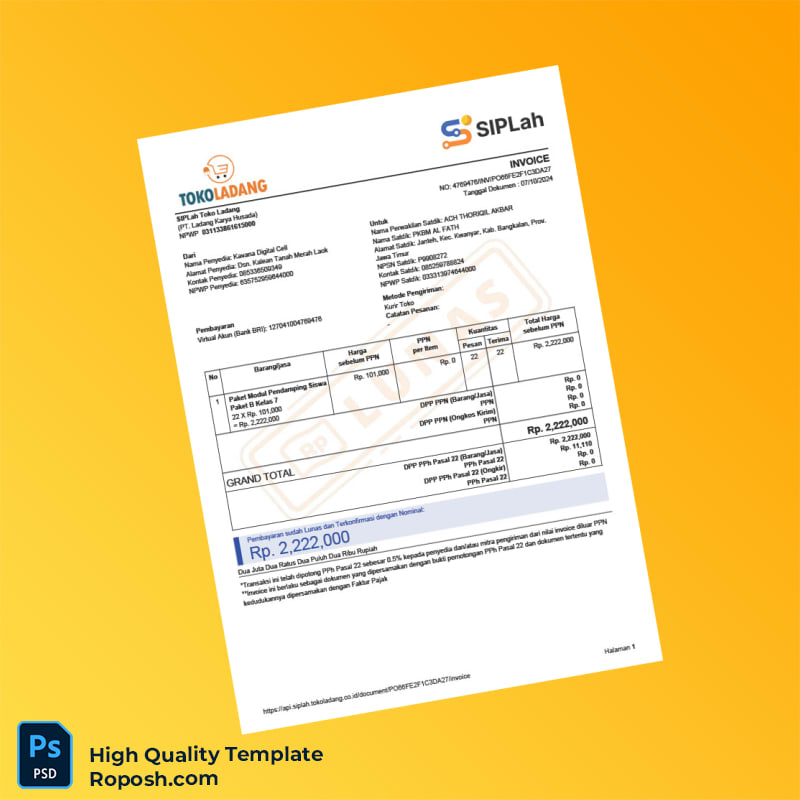 Indonesia PT Ladang Karya Huseda Invoice Template in Word and PDF formats 2 page Indonesia PT Ladang Karya Huseda Invoice Template in Word and PDF formats 2 page