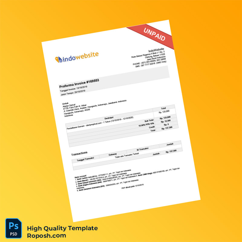 Indonesia PT Tujuh Ion Indonesia Proforma Invoice Template in Word and PDF formats Indonesia PT Tujuh Ion Indonesia Proforma Invoice Template in Word and PDF formats