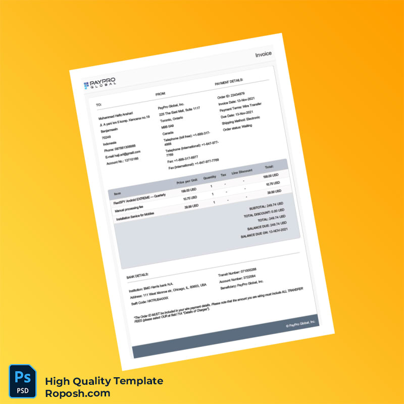 Indonesia PayPro Global Invoice Template in Word and PDF formats 2 page Indonesia PayPro Global Invoice Template in Word and PDF formats 2 page