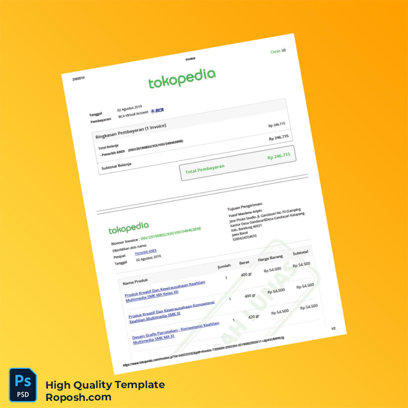 Indonesia Penerbit ANDI Invoice Template in Word and PDF formats 2 page Indonesia Penerbit ANDI Invoice Template in Word and PDF formats 2 page