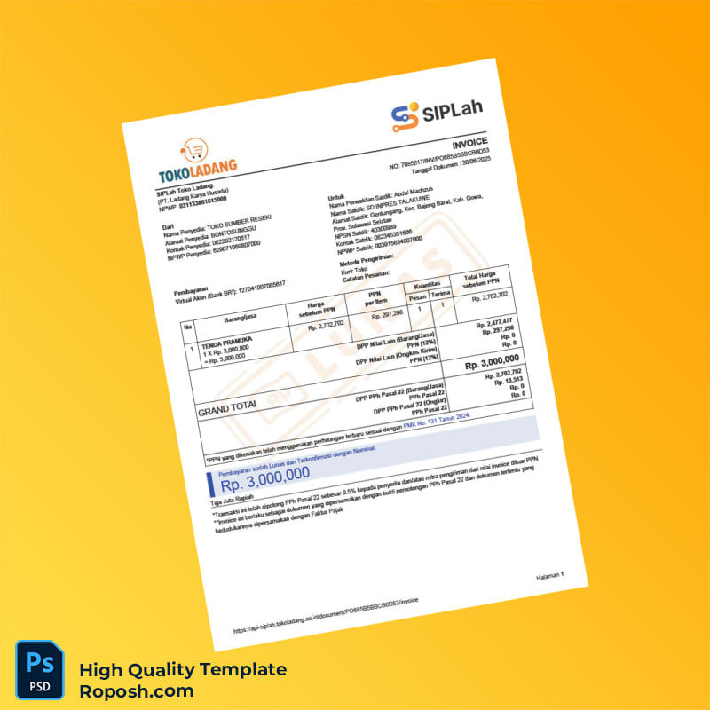 Indonesia Toko Sumber Reseki Invoice Template in Word and PDF formats 2 page Indonesia Toko Sumber Reseki Invoice Template in Word and PDF formats 2 page