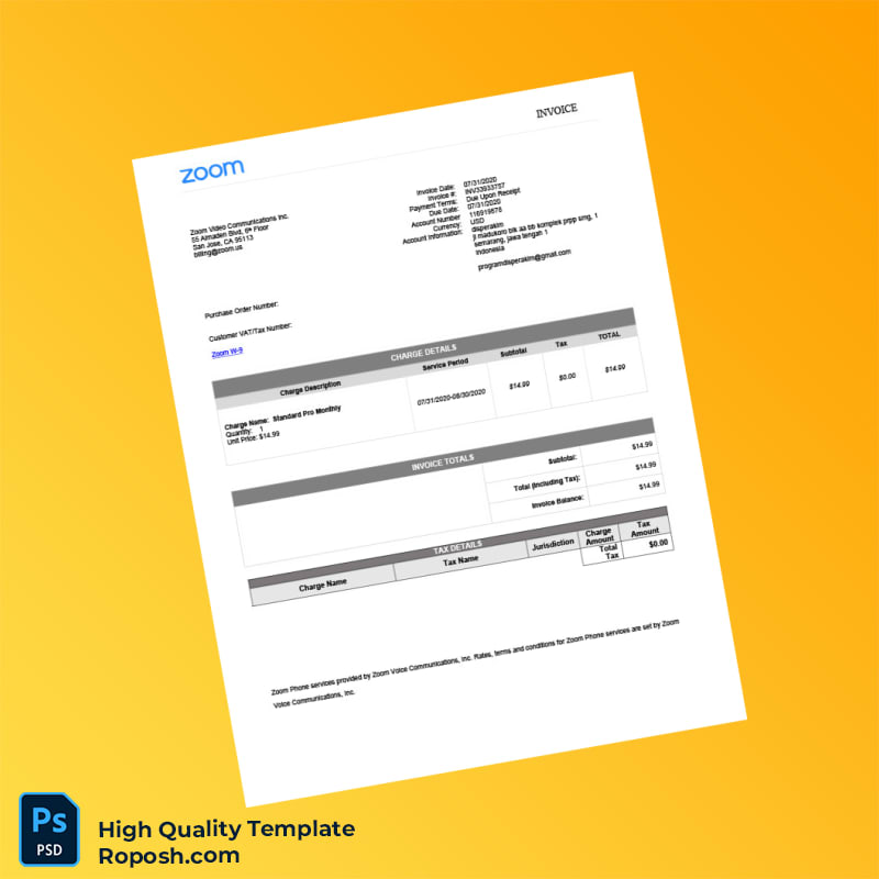 Indonesia Zoom Video Communications Invoice Template in Word and PDF formats 4 page Indonesia Zoom Video Communications Invoice Template in Word and PDF formats 4 page
