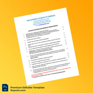 Customizable Jamaica Nursing Council Registration Requirements Checklist in Word and PDF formats