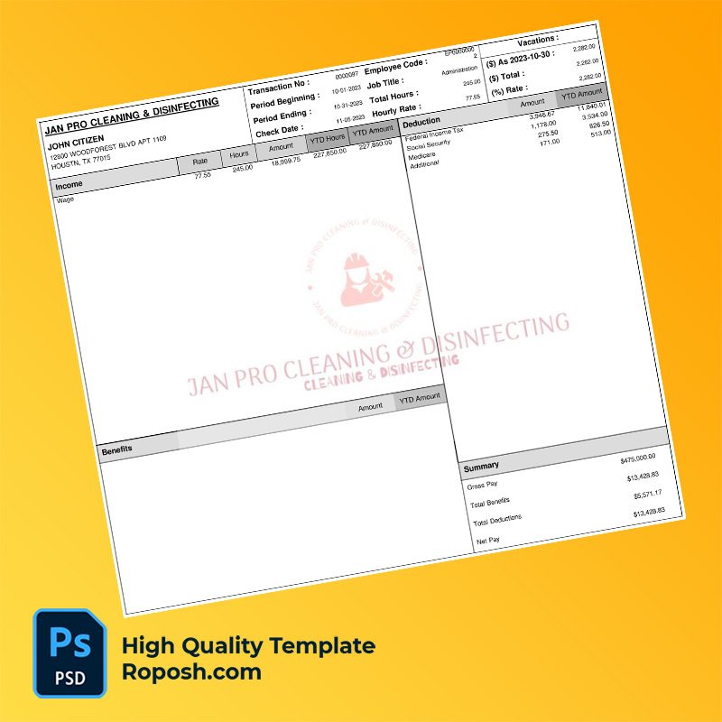 Jan Pro Cleaning & Disinfecting pay stub word and pdf template Jan Pro Cleaning & Disinfecting pay stub word and pdf template