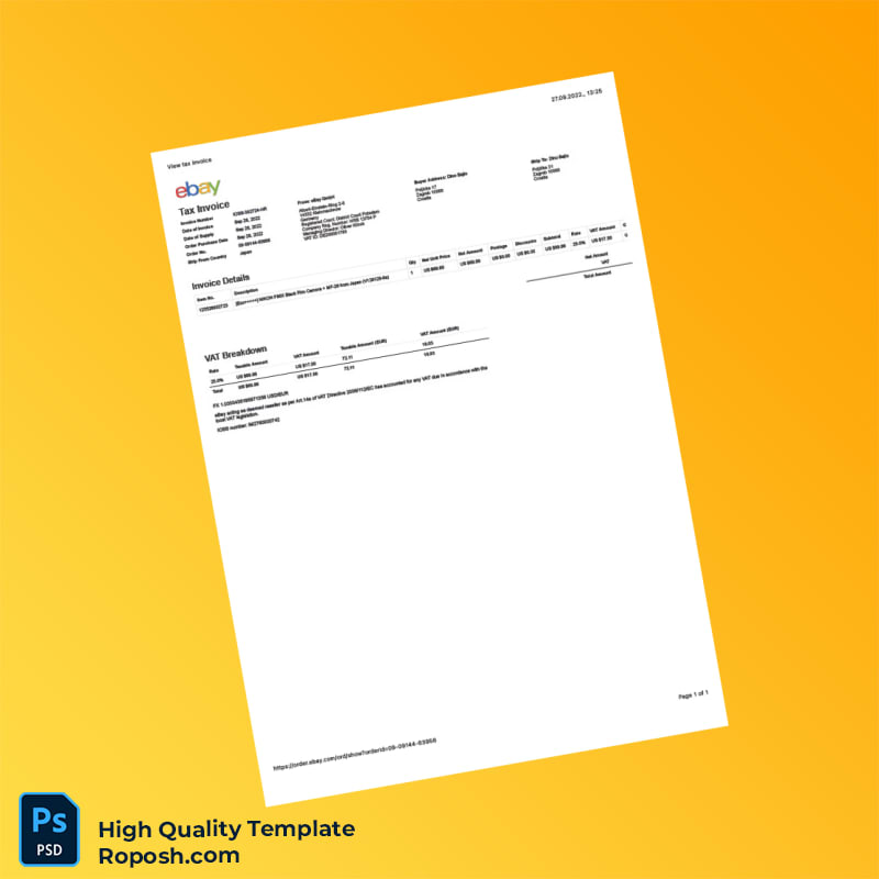 Japan eBay GmbH Tax Invoice Template in Word and PDF formats Japan eBay GmbH Tax Invoice Template in Word and PDF formats