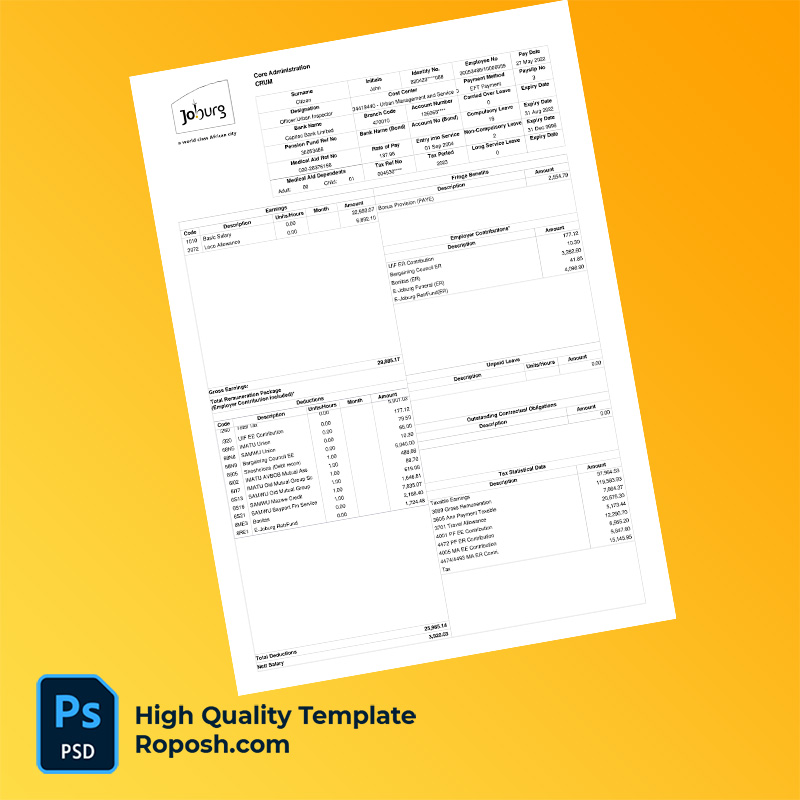 Joburg earning statement word and pdf template Joburg earning statement word and pdf template