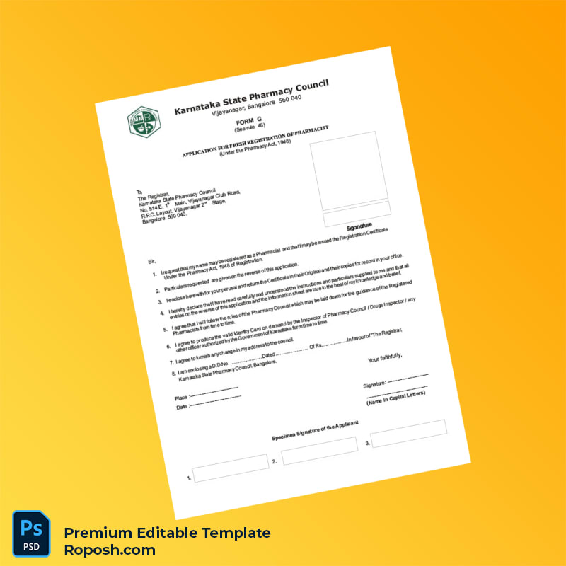 Customizable Karnataka State Pharmacy Council Registration Certificate Editable Word & PDF Template 8 page Customizable Karnataka State Pharmacy Council Registration Certificate Editable Word & PDF Template 8 page