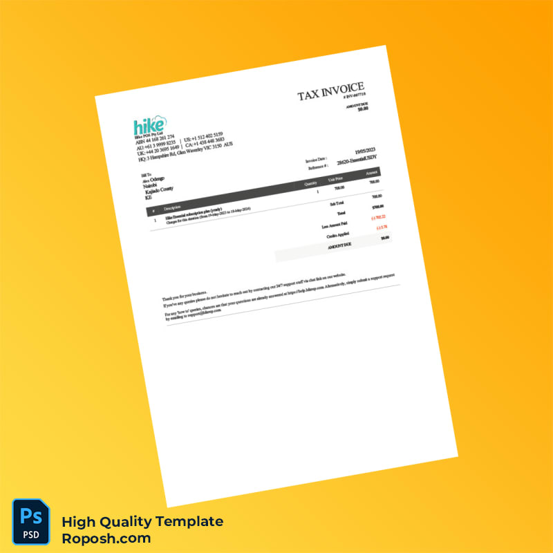 Kenya Hike POS Pty Ltd Invoice Template in Word and PDF formats Kenya Hike POS Pty Ltd Invoice Template in Word and PDF formats