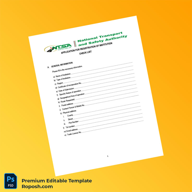Customizable Kenya NTSA Road Service License Application Form Editable Word & PDF Template 4 page Customizable Kenya NTSA Road Service License Application Form Editable Word & PDF Template 4 page