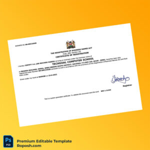 Kenya Registrar of Business Names Business Registration Certificate Editable Word & PDF Template