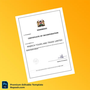 Customizable Kenya Registrar of Companies Certificate of Incorporation Editable Word & PDF Template Customizable Kenya Registrar of Companies Certificate of Incorporation Editable Word & PDF Template