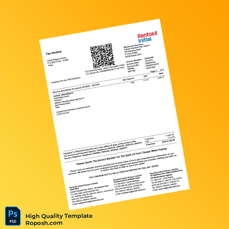 Kenya Rentokil Initial K Ltd Invoice Template in Word and PDF formats Kenya Rentokil Initial K Ltd Invoice Template in Word and PDF formats