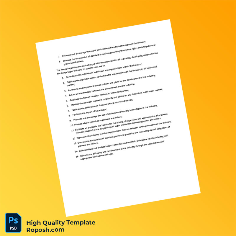 Kenya Sugar Miller Registration Renewal Certificate Template in Word and PDF formats 5 page Kenya Sugar Miller Registration Renewal Certificate Template in Word and PDF formats 5 page