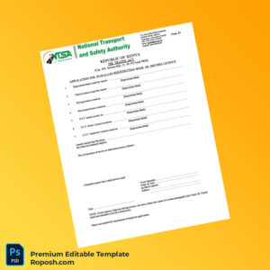 Customizable Kenya Traffic Authority Duplicate Registration Book or Drivers Licence Application Editable Word & PDF Template 2 page Customizable Kenya Traffic Authority Duplicate Registration Book or Drivers Licence Application Editable Word & PDF Template 2 page