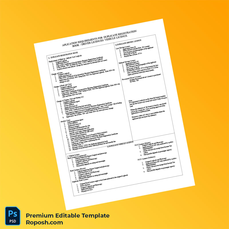 Customizable Kenya Traffic Authority Duplicate Registration Book or Drivers Licence Application Editable Word & PDF Template 2 page Customizable Kenya Traffic Authority Duplicate Registration Book or Drivers Licence Application Editable Word & PDF Template 2 page