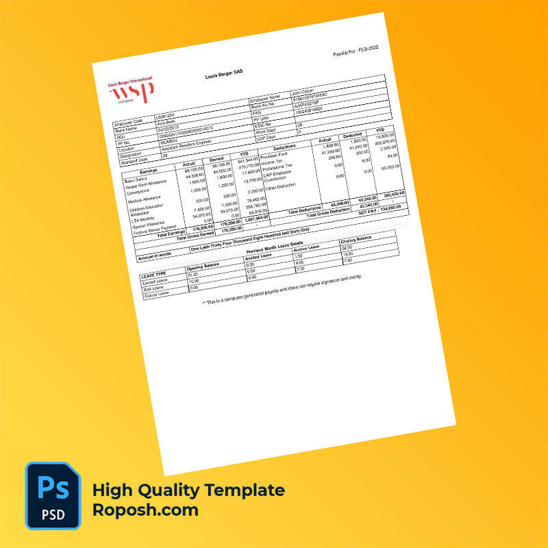 Louis Berger International payslip word and pdf template Louis Berger International payslip word and pdf template