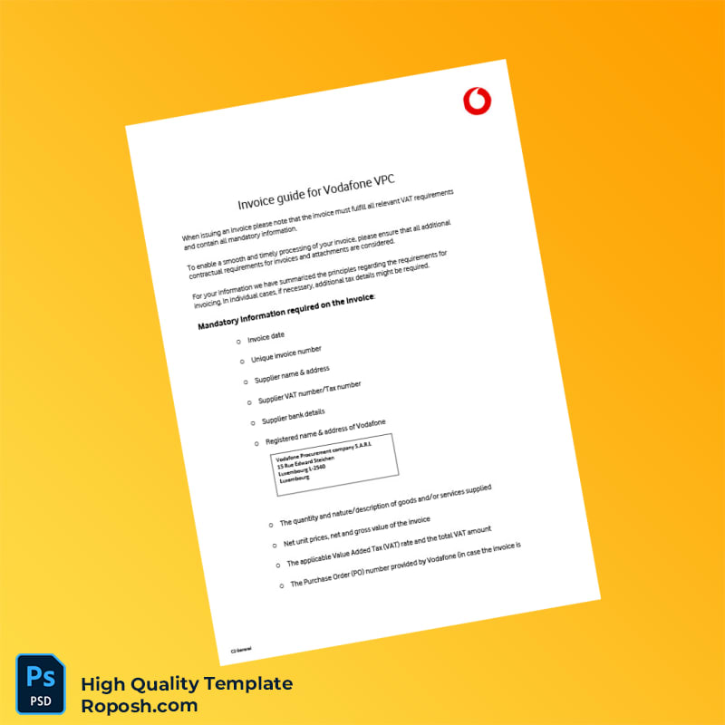 Luxembourg Vodafone Invoice Guide Template in Word and PDF formats 3 page Luxembourg Vodafone Invoice Guide Template in Word and PDF formats 3 page