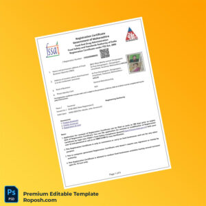 Customizable Maharashtra Food and Drug Administration Registration Certificate Editable Word & PDF Template 4 page Customizable Maharashtra Food and Drug Administration Registration Certificate Editable Word & PDF Template 4 page