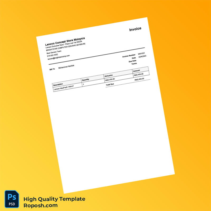 Malaysia Brightstar Computer Sdn Bhd Invoice Template in Word and PDF formats Malaysia Brightstar Computer Sdn Bhd Invoice Template in Word and PDF formats