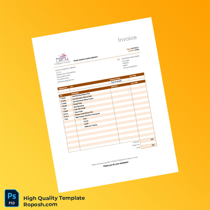 Malaysia Butik D Rabiatul Impian Invoice Template in Word and PDF formats Malaysia Butik D Rabiatul Impian Invoice Template in Word and PDF formats