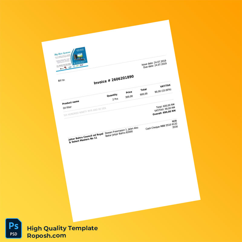 Malaysia Johor Bahru Council od Royal Dewan Freemason 1 Invoice Template in Word and PDF formats Malaysia Johor Bahru Council od Royal Dewan Freemason 1 Invoice Template in Word and PDF formats