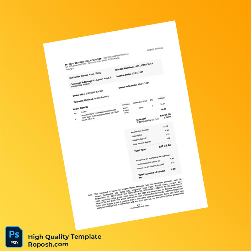 Malaysia ML Dafu Trading Invoice Template in Word and PDF formats 2 page Malaysia ML Dafu Trading Invoice Template in Word and PDF formats 2 page