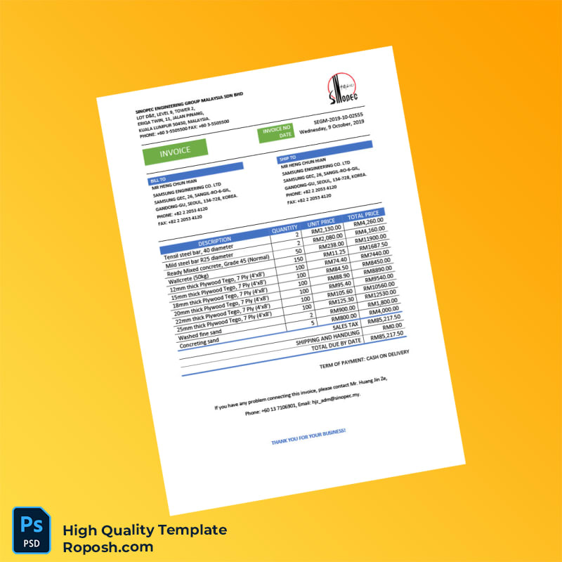 Malaysia Sinopec Engineering Group Malaysia Sdn Bhd Invoice Template in Word and PDF formats Malaysia Sinopec Engineering Group Malaysia Sdn Bhd Invoice Template in Word and PDF formats