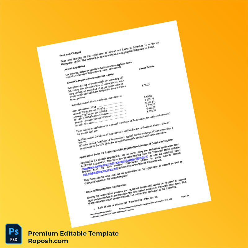 Customizable Malta Civil Aviation Directorate Aircraft Registration Certificate Editable Word & PDF Template 6 page Customizable Malta Civil Aviation Directorate Aircraft Registration Certificate Editable Word & PDF Template 6 page