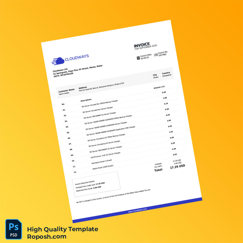 Malta Cloudways Ltd Invoice Template in Word and PDF formats 2 page Malta Cloudways Ltd Invoice Template in Word and PDF formats 2 page