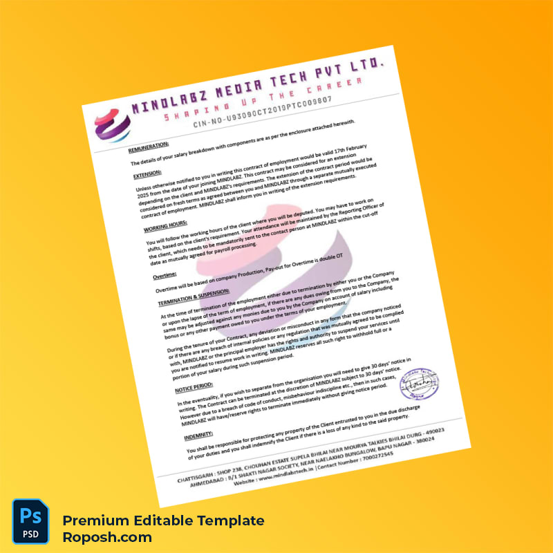 Customizable Mindlabz Media Tech Pvt Ltd Employment Verification Letter Word & PDF Template 5 page Customizable Mindlabz Media Tech Pvt Ltd Employment Verification Letter Word & PDF Template 5 page