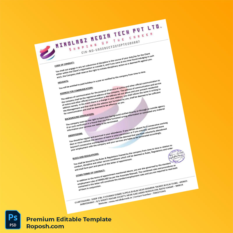 Customizable Mindlabz Media Tech Pvt Ltd Employment Verification Letter Word & PDF Template 5 page Customizable Mindlabz Media Tech Pvt Ltd Employment Verification Letter Word & PDF Template 5 page
