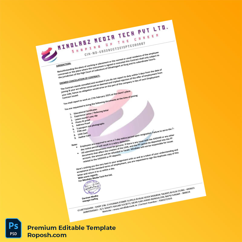 Customizable Mindlabz Media Tech Pvt Ltd Employment Verification Letter Word & PDF Template 5 page Customizable Mindlabz Media Tech Pvt Ltd Employment Verification Letter Word & PDF Template 5 page
