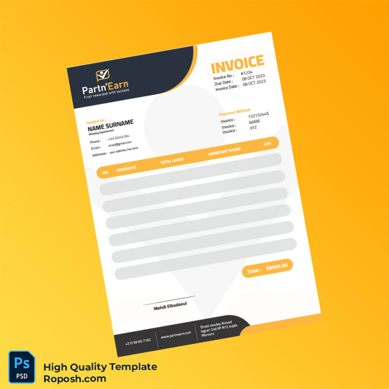 Morocco Partn Earn Invoice Template in Word and PDF formats Morocco Partn Earn Invoice Template in Word and PDF formats