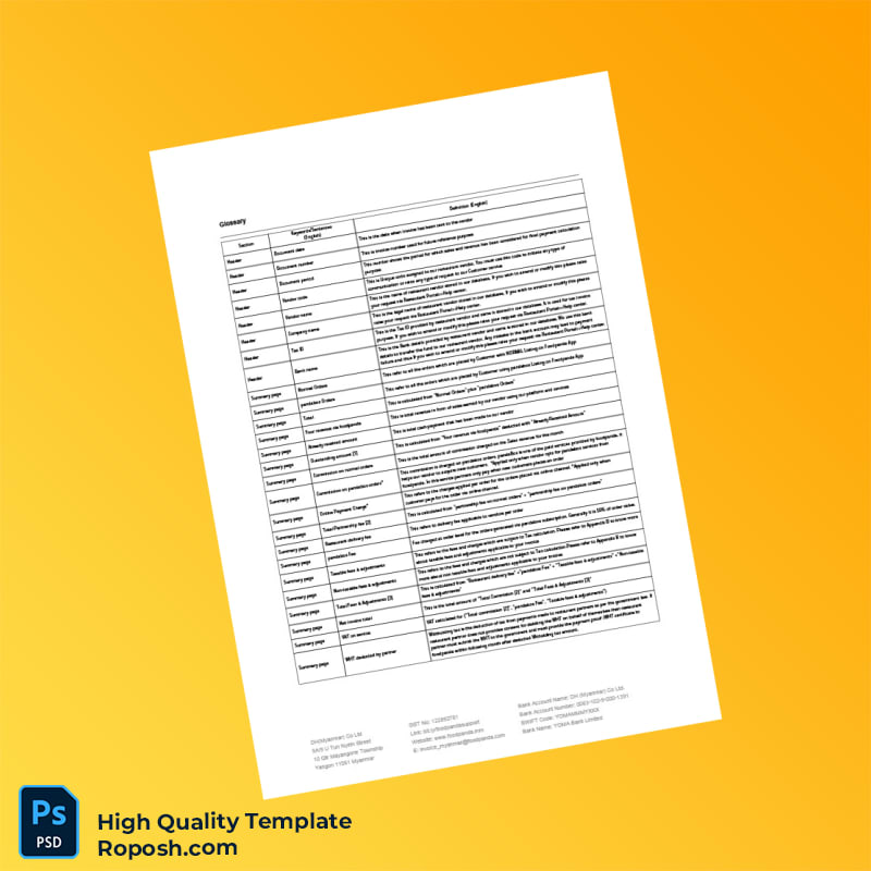 Myanmar DH Myanmar Co Ltd Invoice Template in Word and PDF formats 6 page Myanmar DH Myanmar Co Ltd Invoice Template in Word and PDF formats 6 page