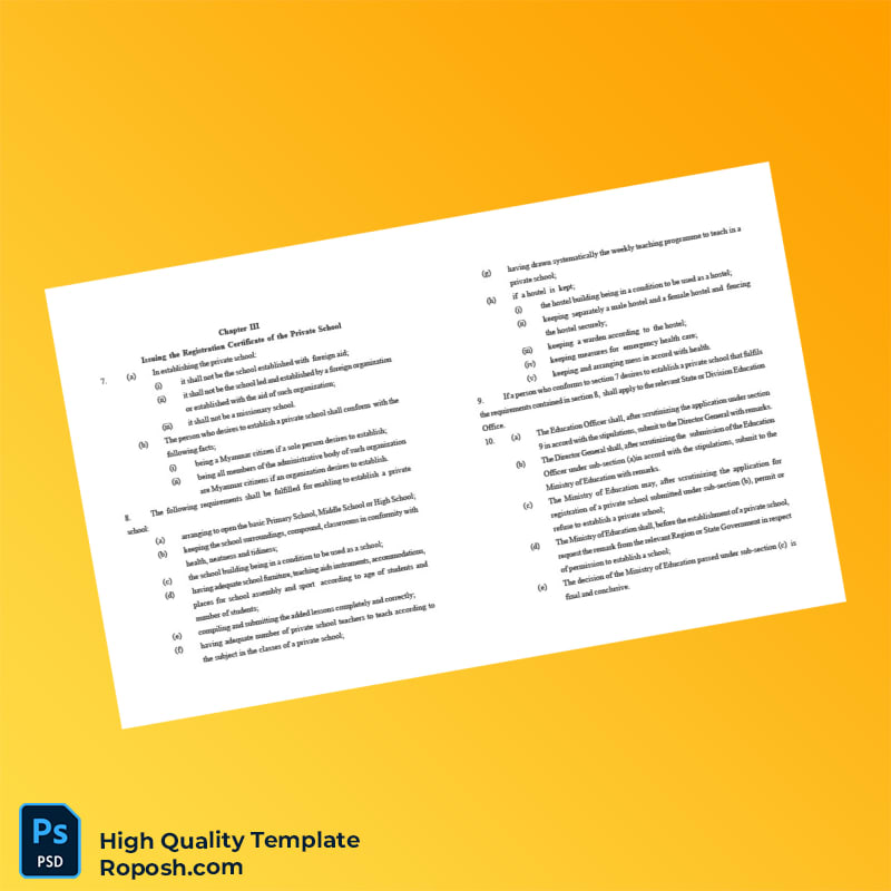 Myanmar Ministry of Education Editable Private School Registration Certificate Template in Word and PDF formats 7 page Myanmar Ministry of Education Editable Private School Registration Certificate Template in Word and PDF formats 7 page