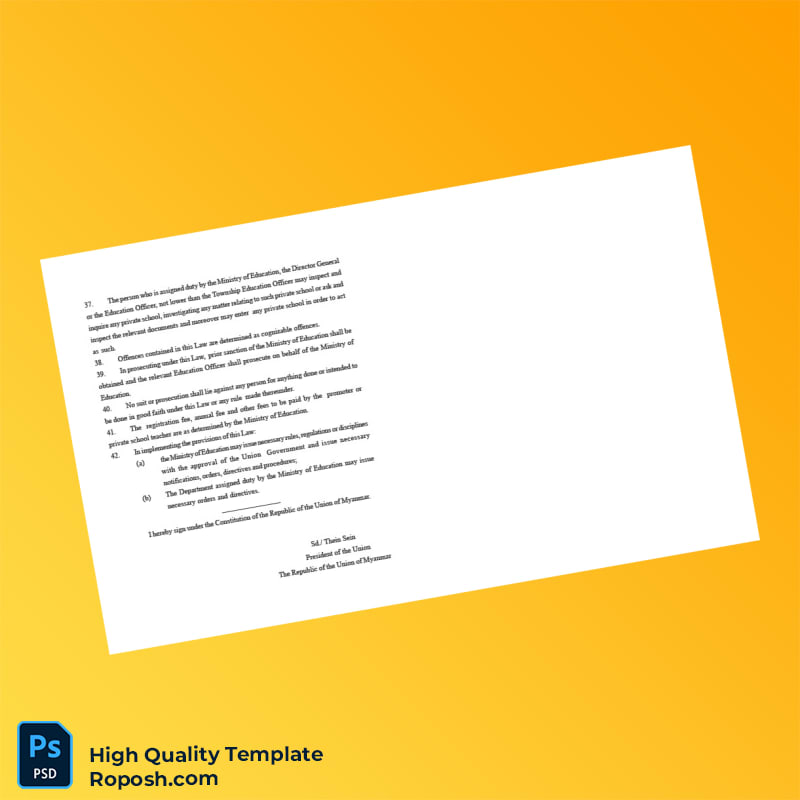 Myanmar Ministry of Education Editable Private School Registration Certificate Template in Word and PDF formats 7 page Myanmar Ministry of Education Editable Private School Registration Certificate Template in Word and PDF formats 7 page