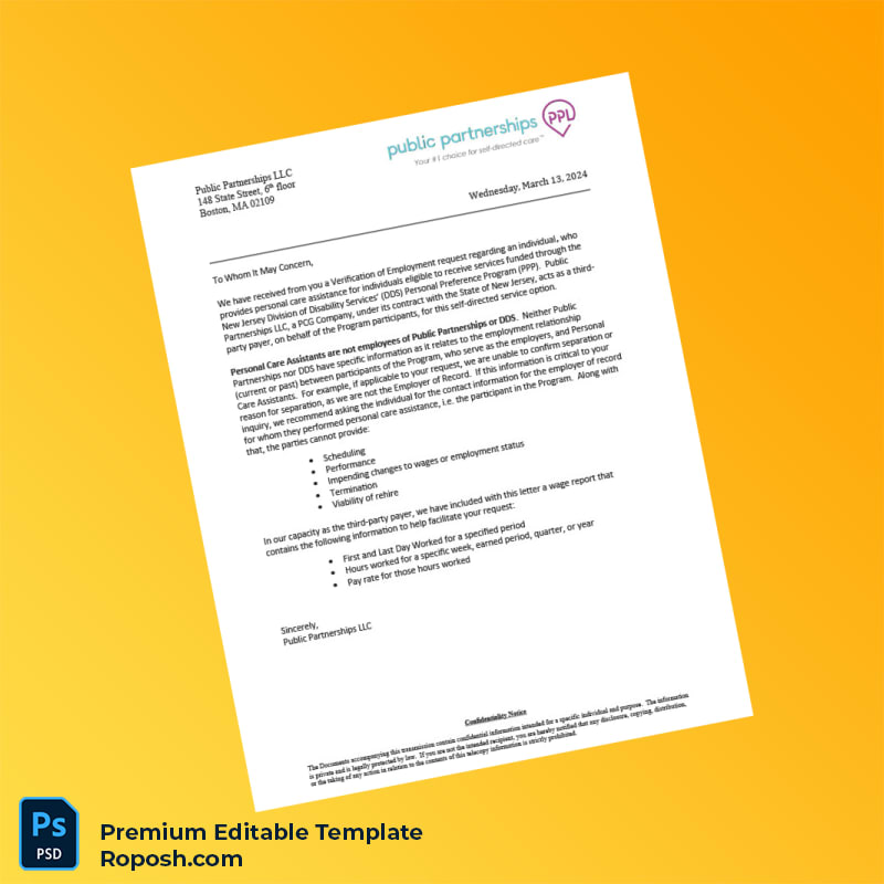 Customizable New Jersey Public Partnerships LLC Employment Verification Letter Word & PDF Template Customizable New Jersey Public Partnerships LLC Employment Verification Letter Word & PDF Template