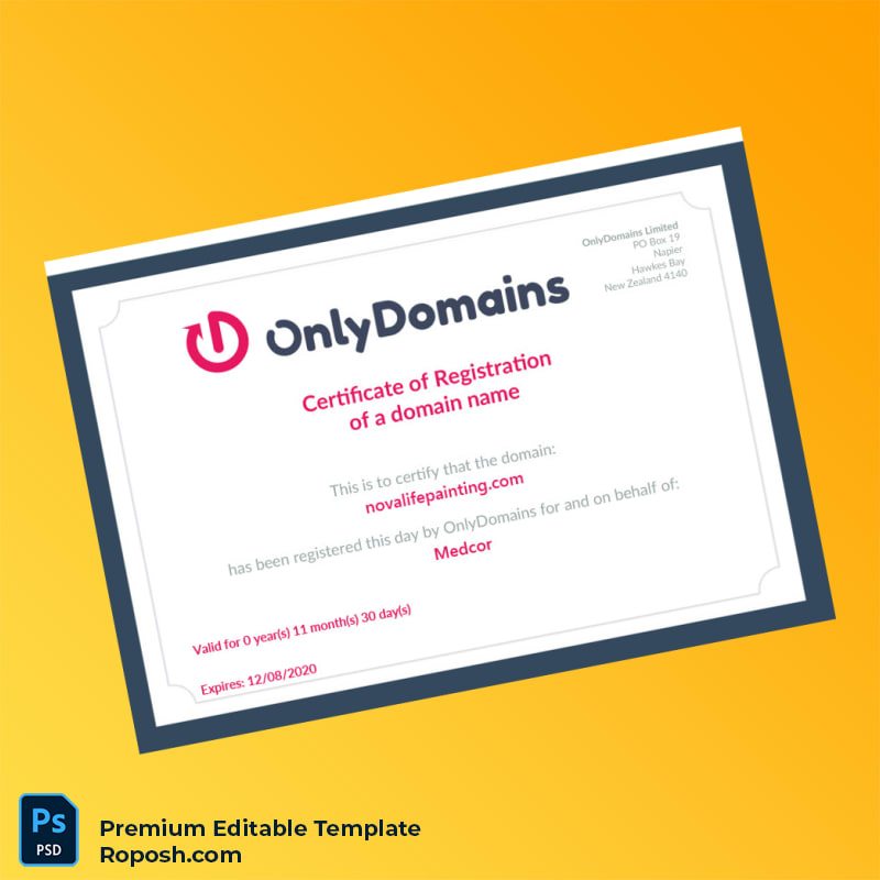 Customizable New Zealand OnlyDomains Domain Registration Certificate Editable Word & PDF Template Customizable New Zealand OnlyDomains Domain Registration Certificate Editable Word & PDF Template