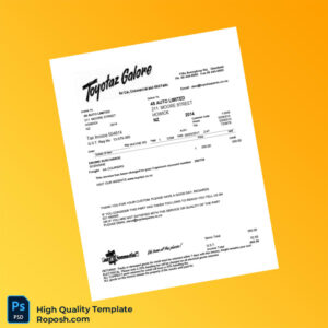 New Zealand Toyota Spares Invoice Template in Word and PDF formats