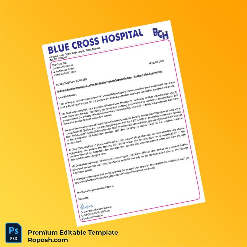 Customizable Nigeria Blue Cross Hospital Employment Verification Letter Word & PDF Template 8 page Customizable Nigeria Blue Cross Hospital Employment Verification Letter Word & PDF Template 8 page